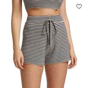 A.L.C. Billie Striped Ribbed Knit Shorts Black Blue Size M